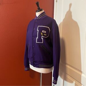 Dehen 1920 Men’s Vintage Rare Varsity Letterman Wool Eggplant Purple Jacket Coat